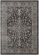 8' x 10' Black and Ivory Oriental Distressed Area Rug